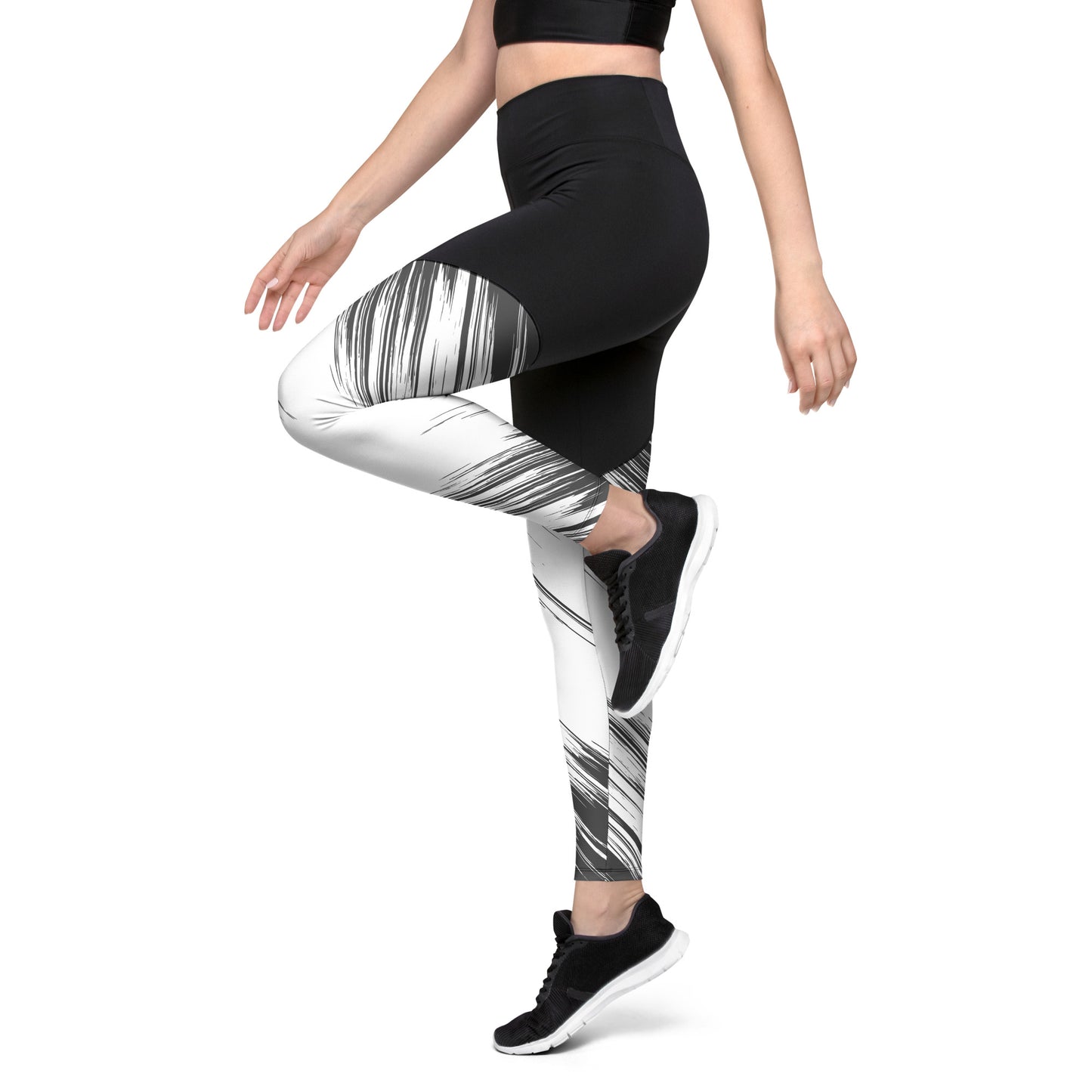 Women's Black Jagged Sports Leggings