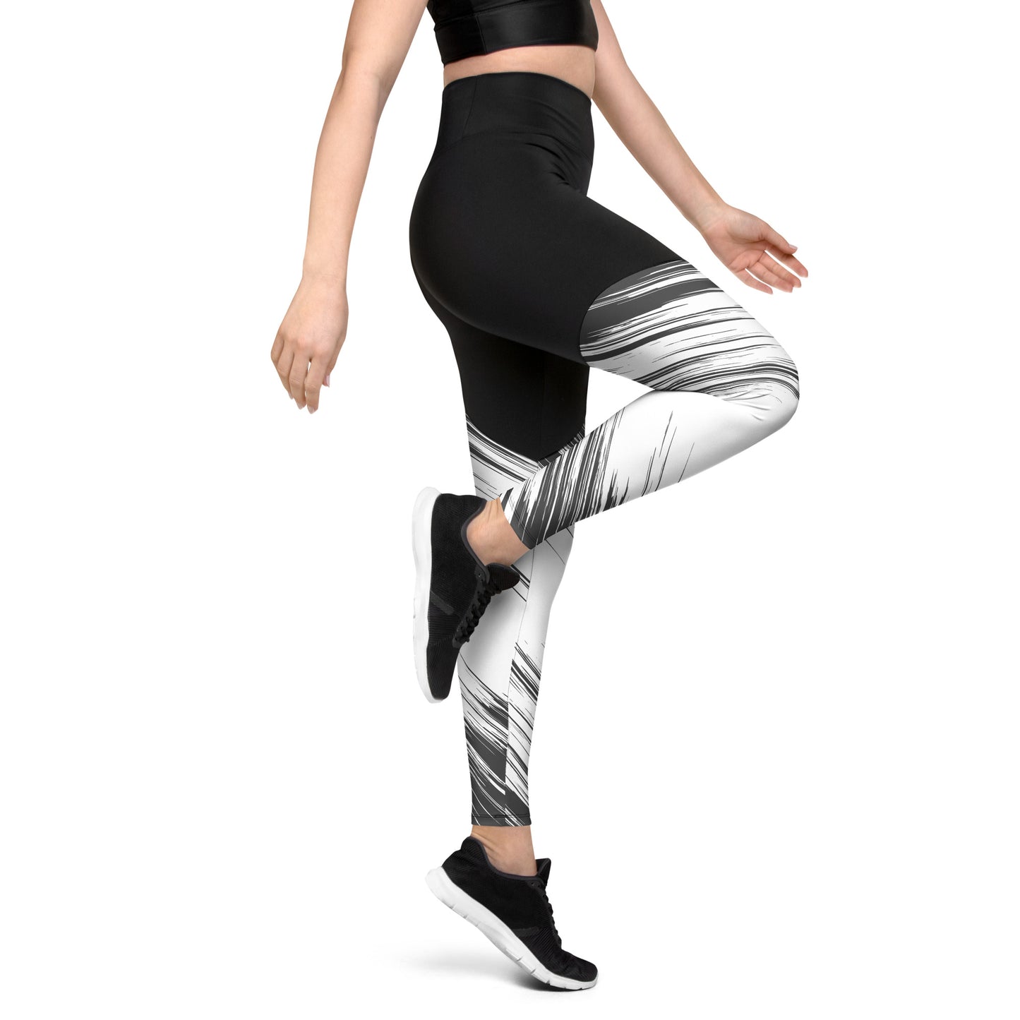 Women's Black Jagged Sports Leggings